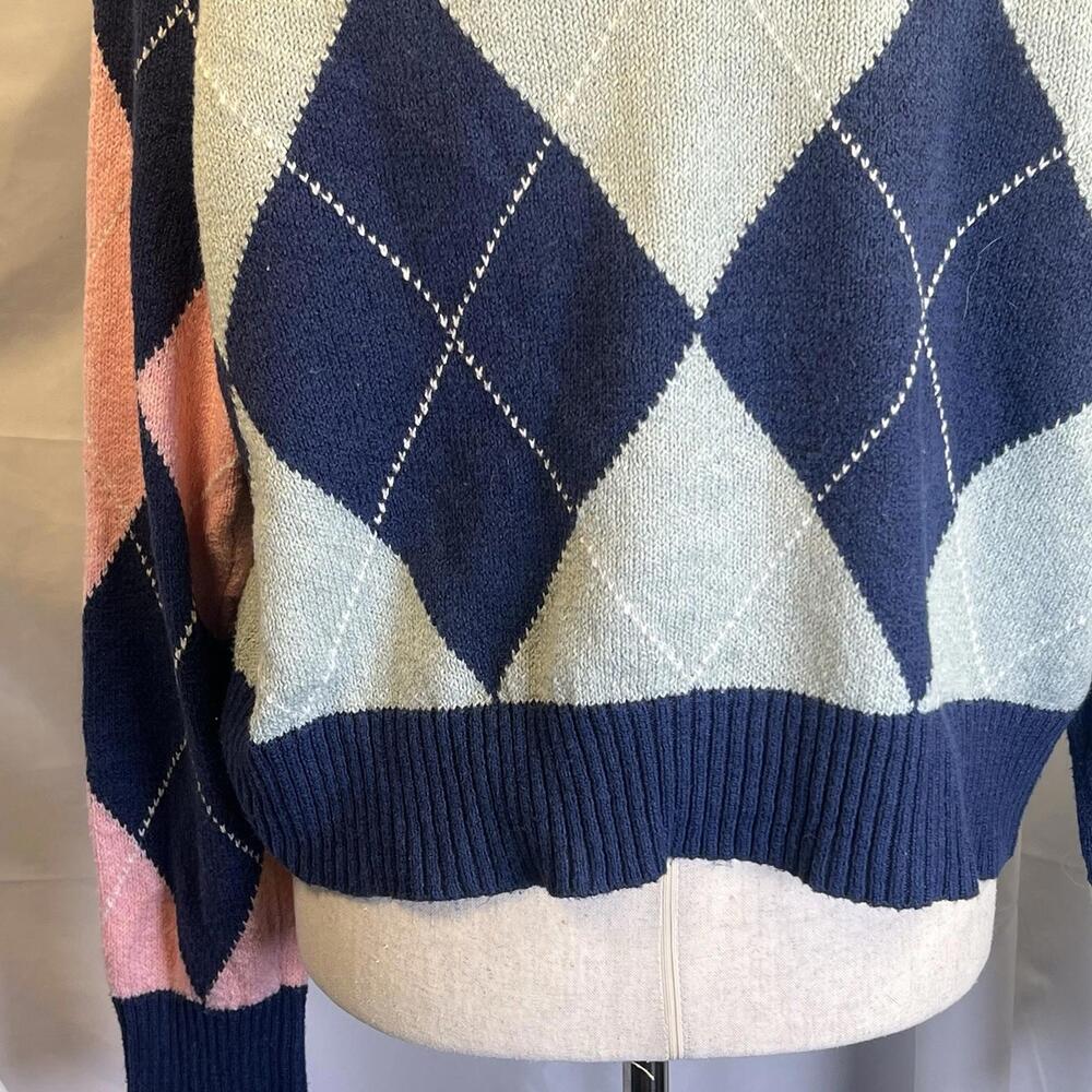 American Eagle Outfitters Argyle Cardigan Sweater - Navy, Pink, Yellow - Picture 6 of 9